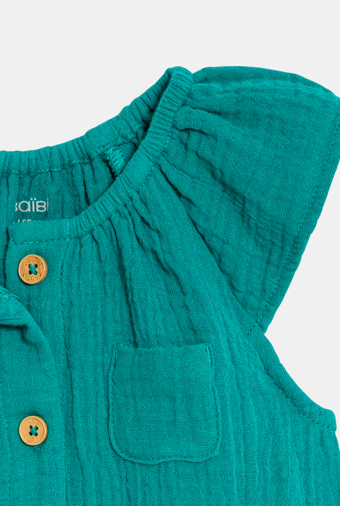 Combi courte gaze de coton vert bébé fille 2