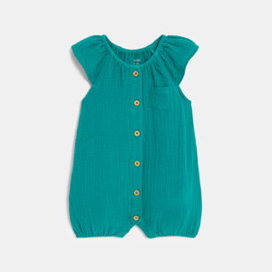 Combi courte gaze de coton vert bébé fille 1