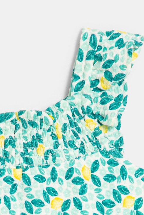 Combi courte coton fantaisie citrons bleu bébé fille 2