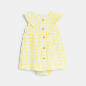 Baby girl's yellow gingham seersucker dress 1