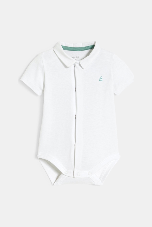 Salopette courte rayée beige et body blanc bébé garçon