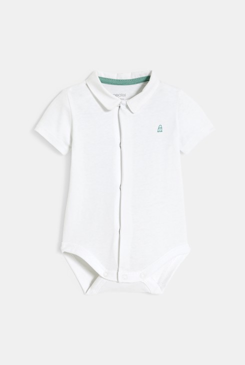 Salopette courte rayée beige et body blanc bébé garçon 2