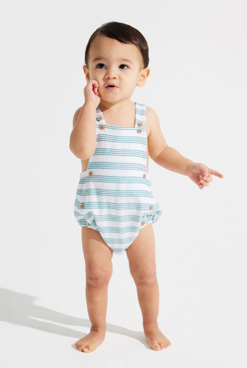 Gestreifter Baby-Strampler in Grün für Jungen 2