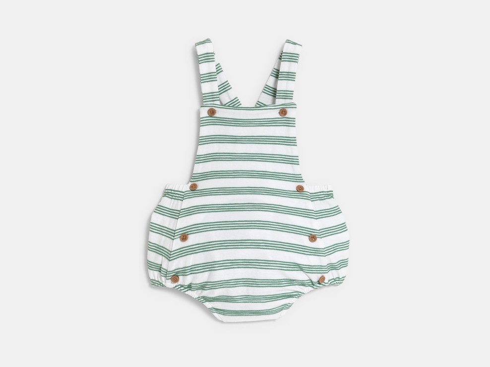 Gestreifter Baby-Strampler in Grün für Jungen 1