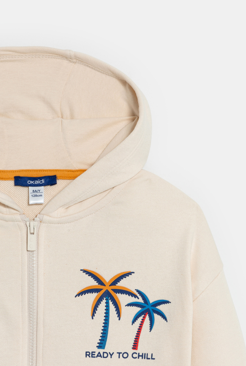 Ecrufarbener Hoodie mit Palmen-Motiv Jungen
