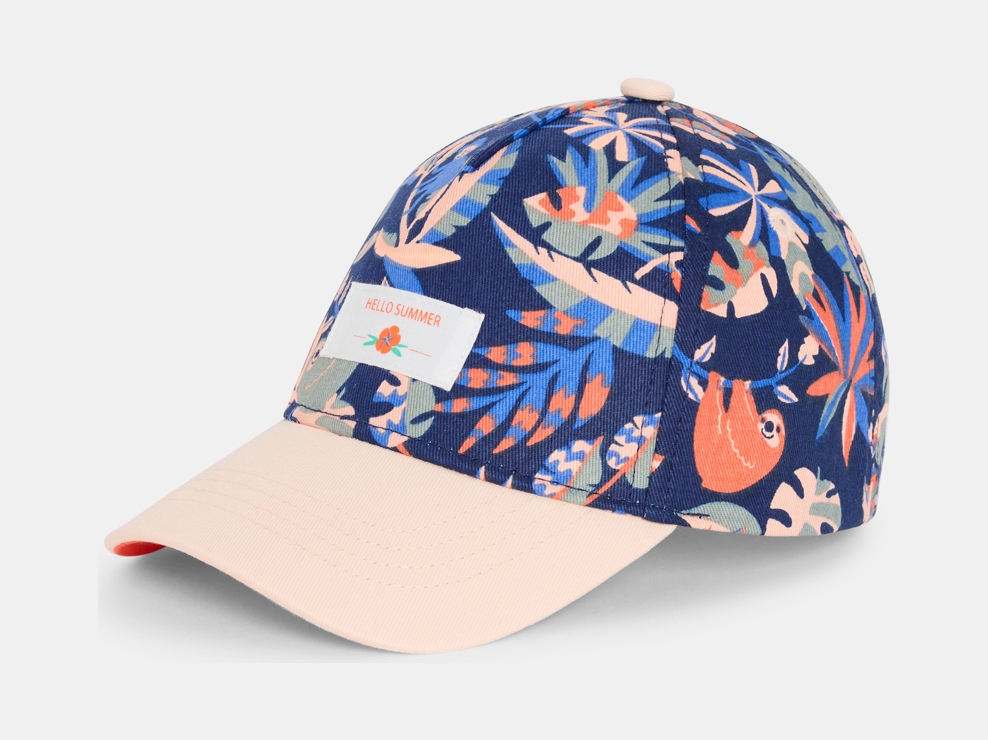 Oranges Baseballcap mit Blumen Kleinkind Mädchen 1