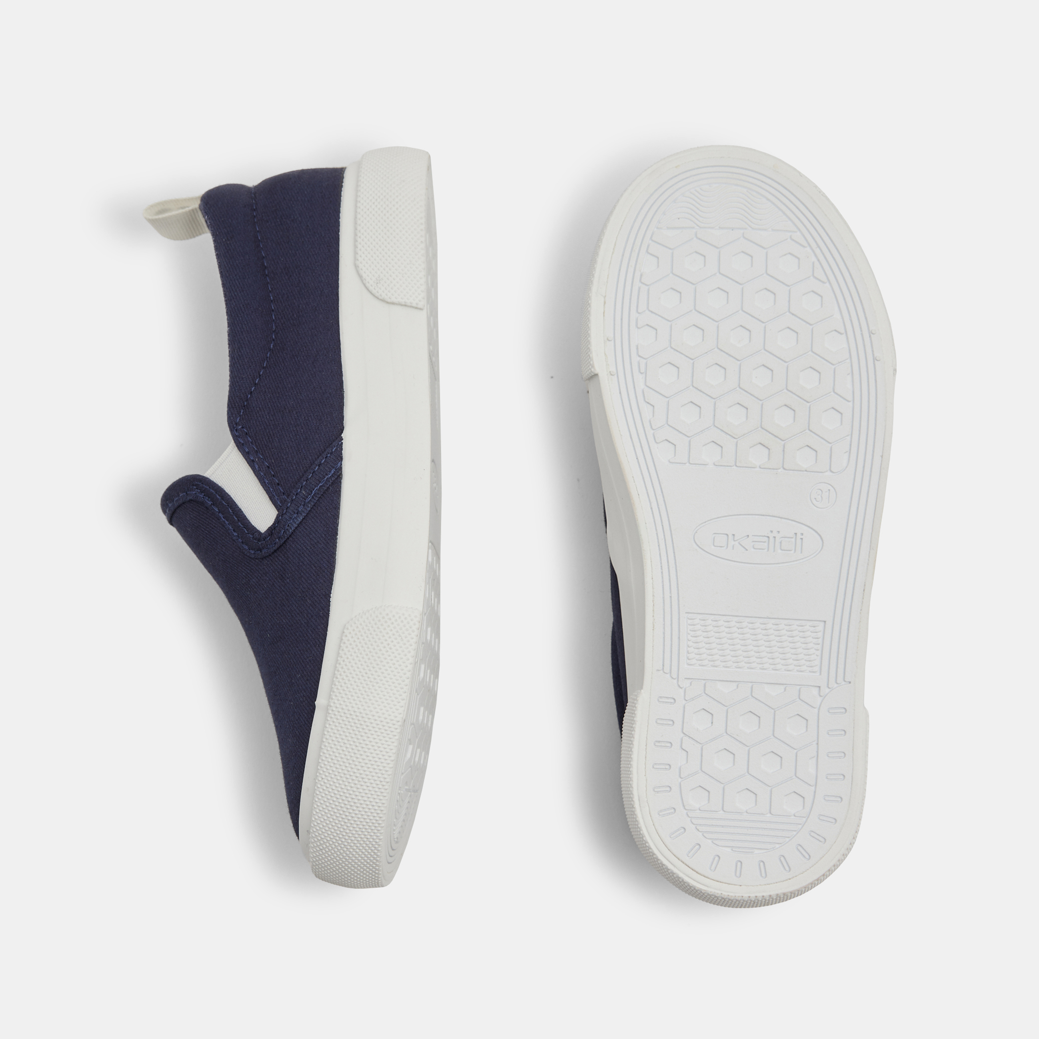 Baskets toile slip on bleu marine garcon Okaidi Obaibi