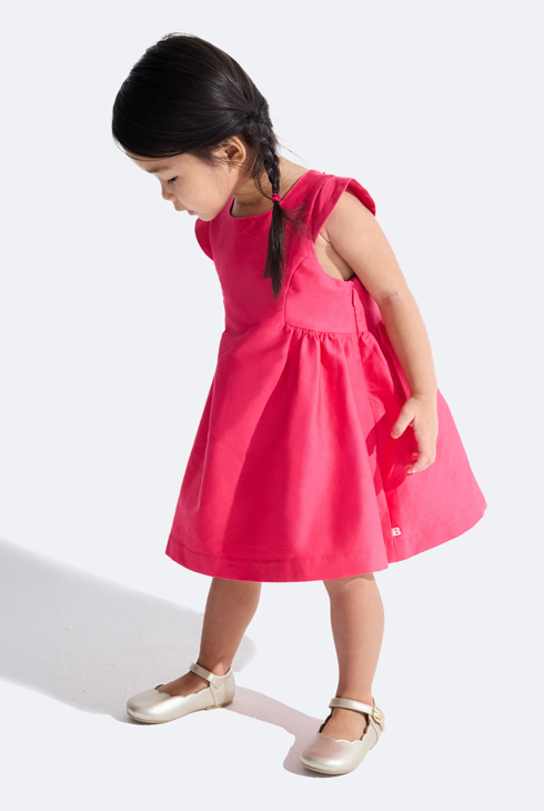 Rožnata dekliška praznična obleka iz bombaža in čanu za dojenčke 1