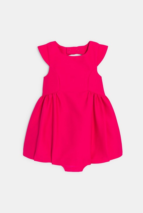 Rožnata dekliška praznična obleka iz bombaža in čanu za dojenčke 2