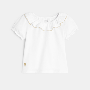 T-shirt col volanté brillant blanc bébé fille 1