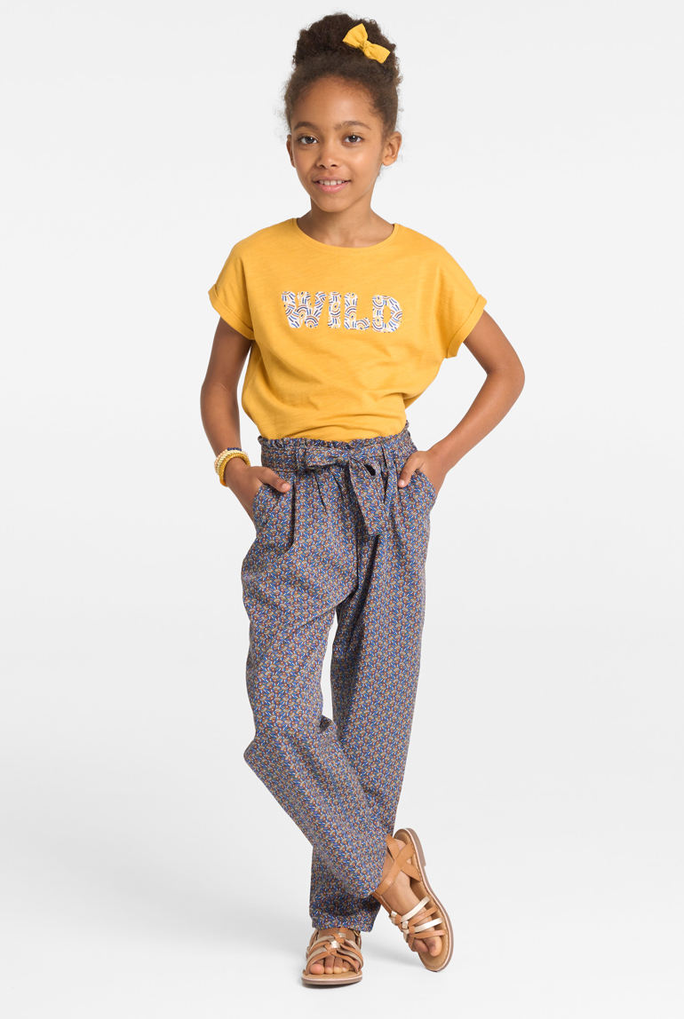 T-shirt manches courtes à message brodé jaune Fille 1