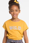 T-shirt manches courtes à message brodé jaune Fille 4