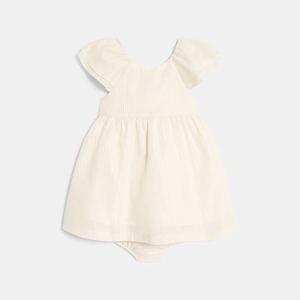 Baby girl's elegant white dress with shiny stripes 1