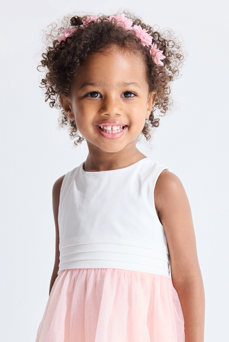 Robe chic bi-matière rose bébé fille 1