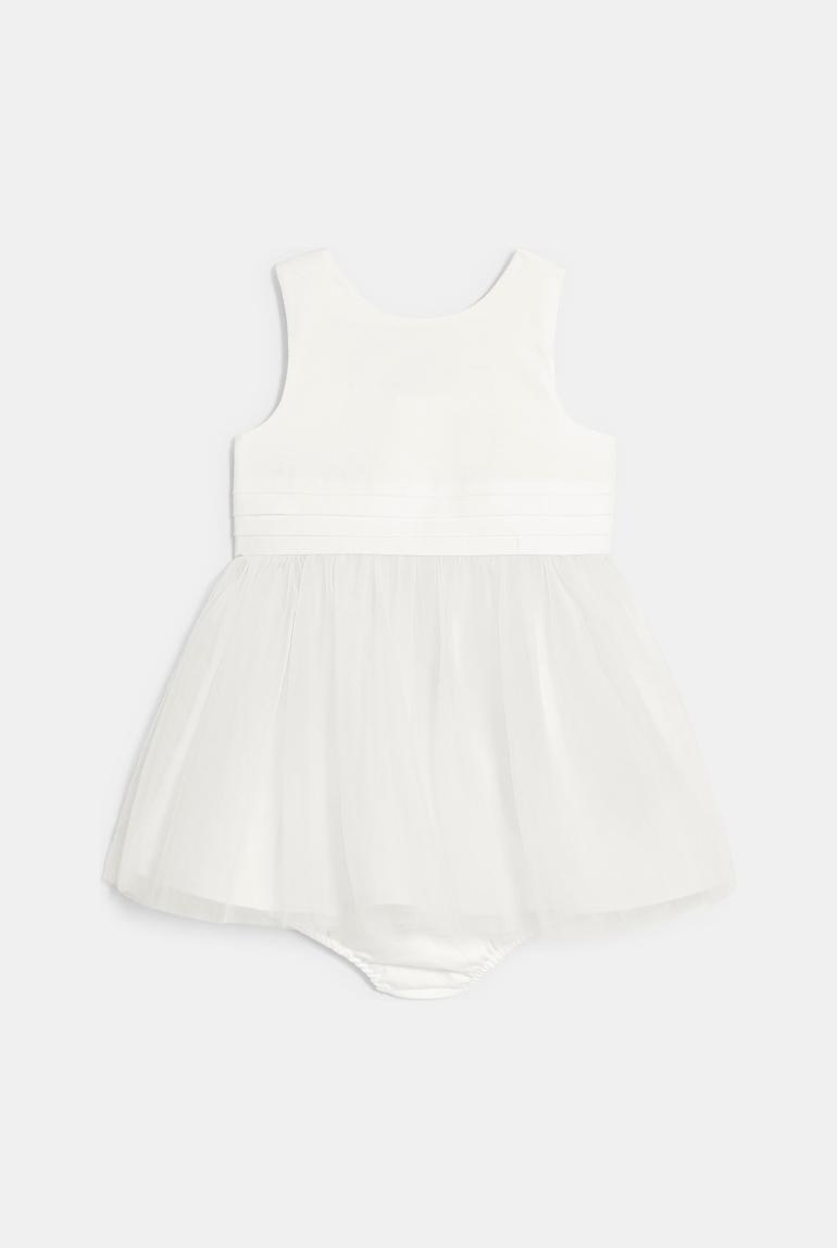 Wit chic jurkje van twee stofsoorten voor babymeisjes 1