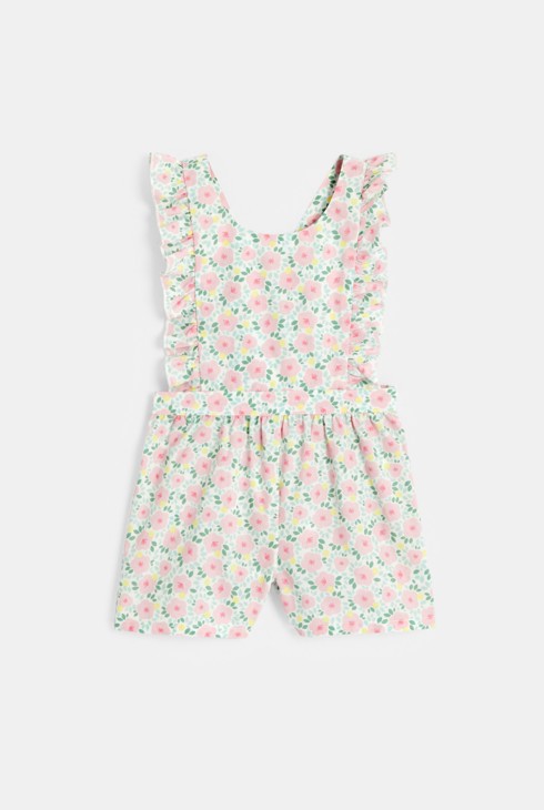 Dekliški rožnat kratek kombinezon cvetlični za dojenčke 2