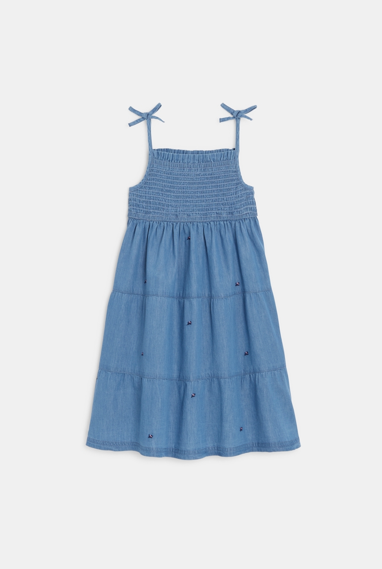 Gesmoktes Trägerkleid aus blauem Denim Mädchen Chipie 1