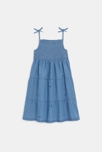 Robe à bretelles à smocks denim bleu fille Chipie