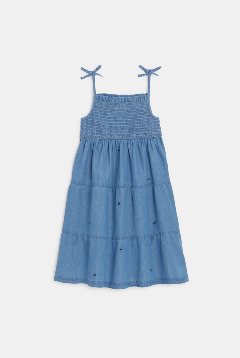 Robe à bretelles à smocks denim bleu fille Chipie 1