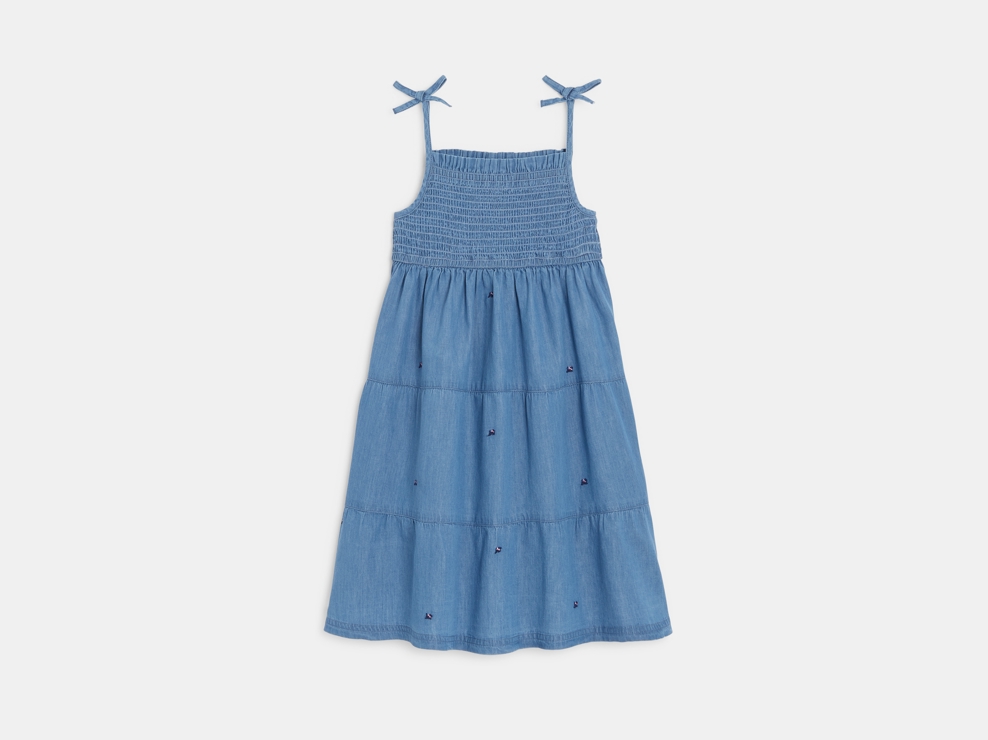 Robe à bretelles à smocks denim bleu fille Chipie 1