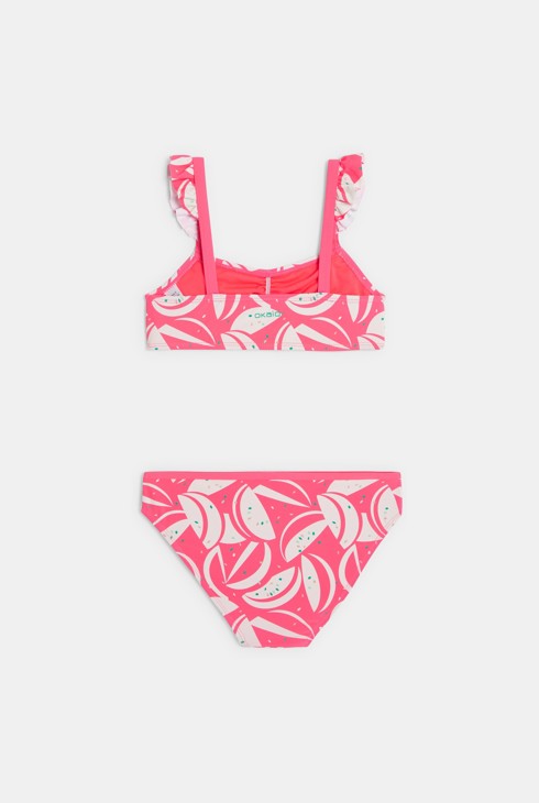 Dekliške rožnate potiskane dvodelne kopalke 2