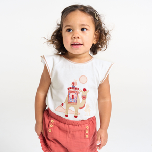 T-shirt rosa con dromedario ricamato neonata 1