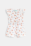 Combinaison courte gaze de coton fleurie blanc bébé fille