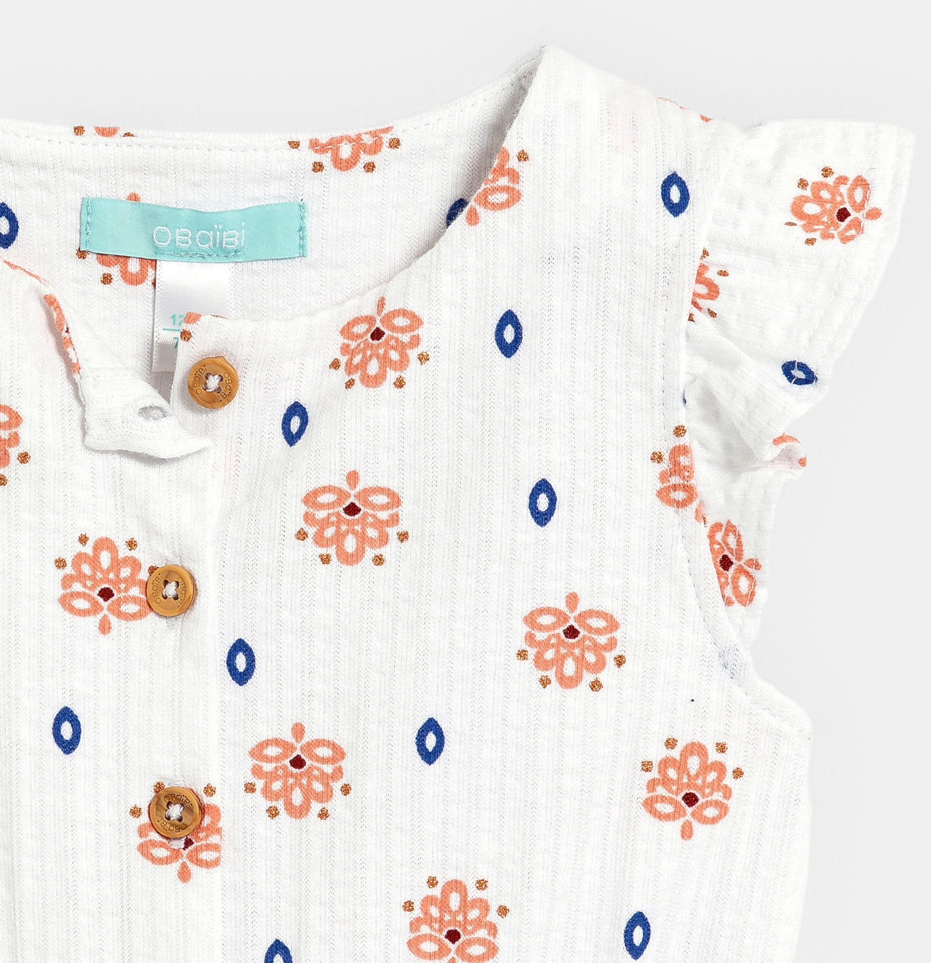 Combinaison courte gaze de coton fleurie blanc bébé fille 2