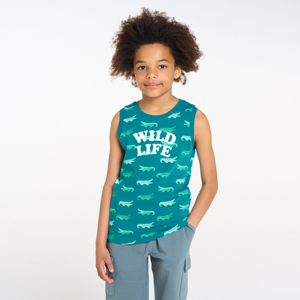 Boy's duck egg blue printed jersey vest top 1