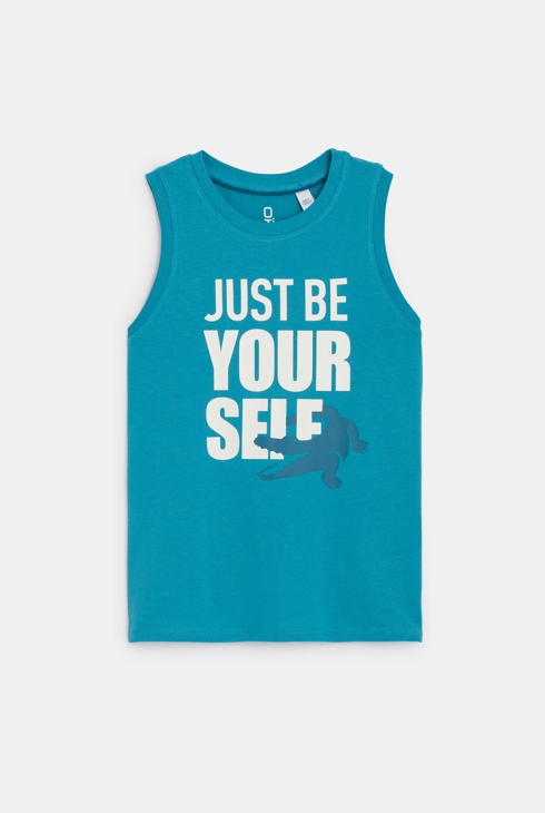 Boy's blue slogan vest top 1