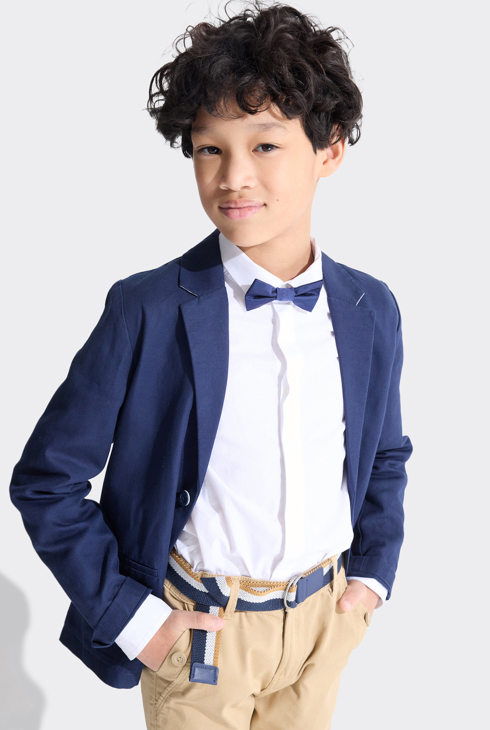 Veste de costume en coton et lin marine Garçon 1