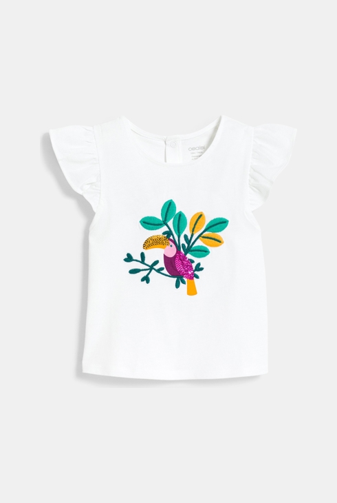 T-shirt manches volantés toucan blanc bébé fille 1