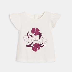 Camiseta manga con volantes flores blanco bebé niña 1