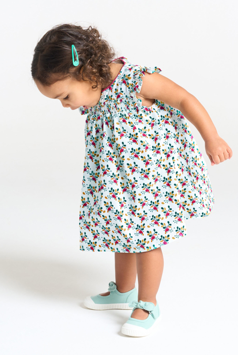 Babykleid bedruckt gesmokt geblümt für Mädchen 1