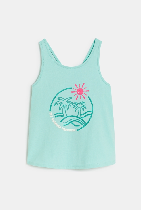 Türkisfarbenes Tanktop mit Pailletten-Motiv für Mädchen 1