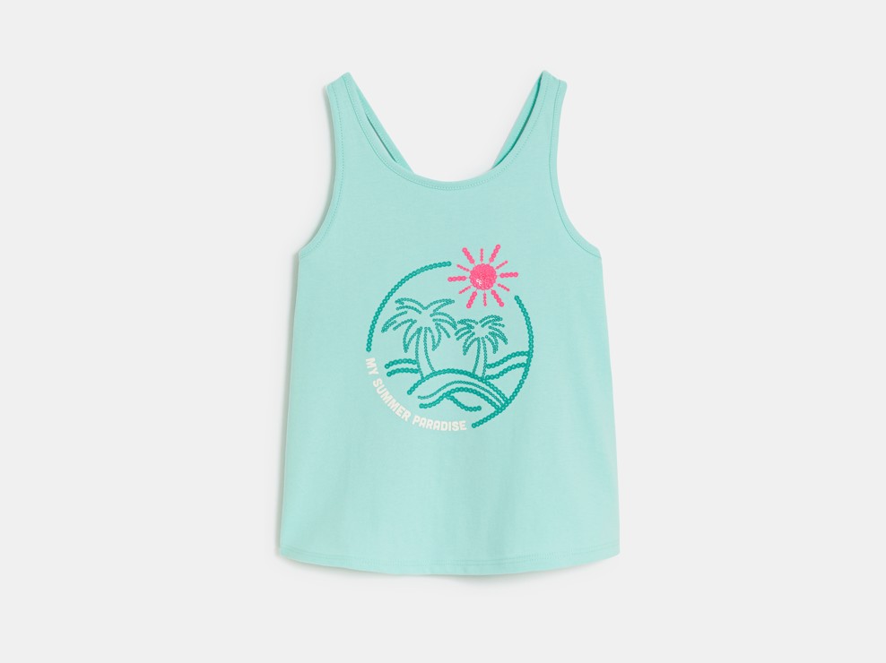 Turquoise T-shirt zonder mouwen met paillettenmotief voor meisjes 1