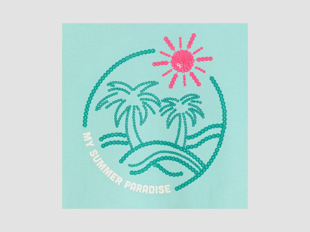 Turquoise T-shirt zonder mouwen met paillettenmotief voor meisjes 2