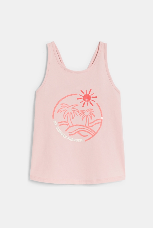 Roze T-shirt zonder mouwen met motiefje voor meisjes 1