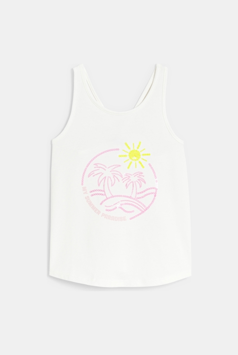 Wit T-shirt zonder mouwen met paillettenmotief voor meisjes 1