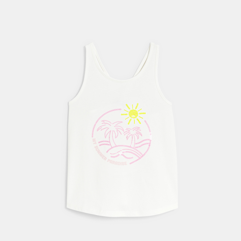 Weißes Tanktop mit Pailletten-Motiv für Mädchen