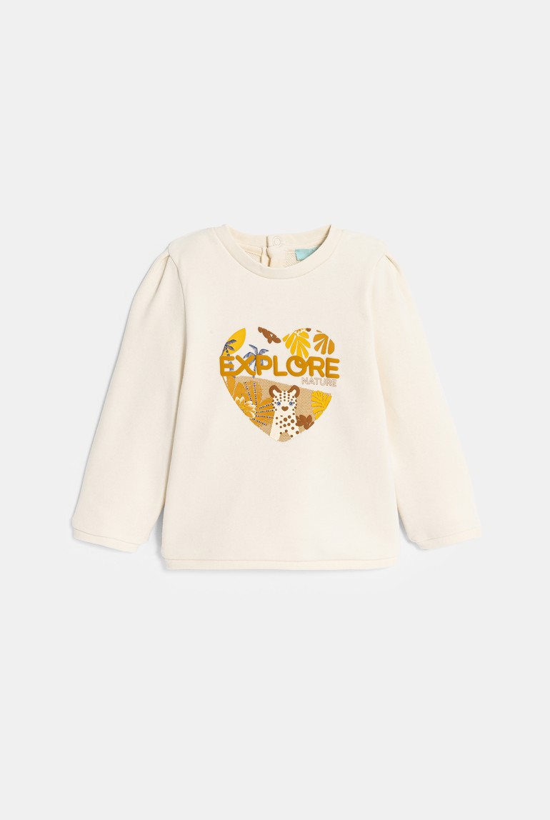 Sudadera muletón felino beige bebé niña 1