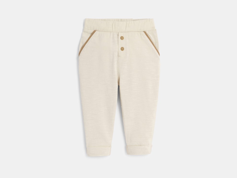 Beige Baby-Hose aus leichtem Jersey für Jungen 1