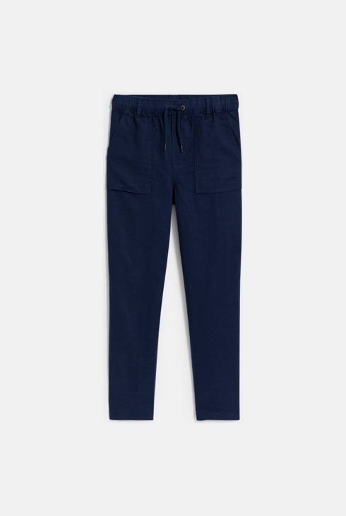 Marineblauwe linnen broek in relaxed fit voor jongens 1