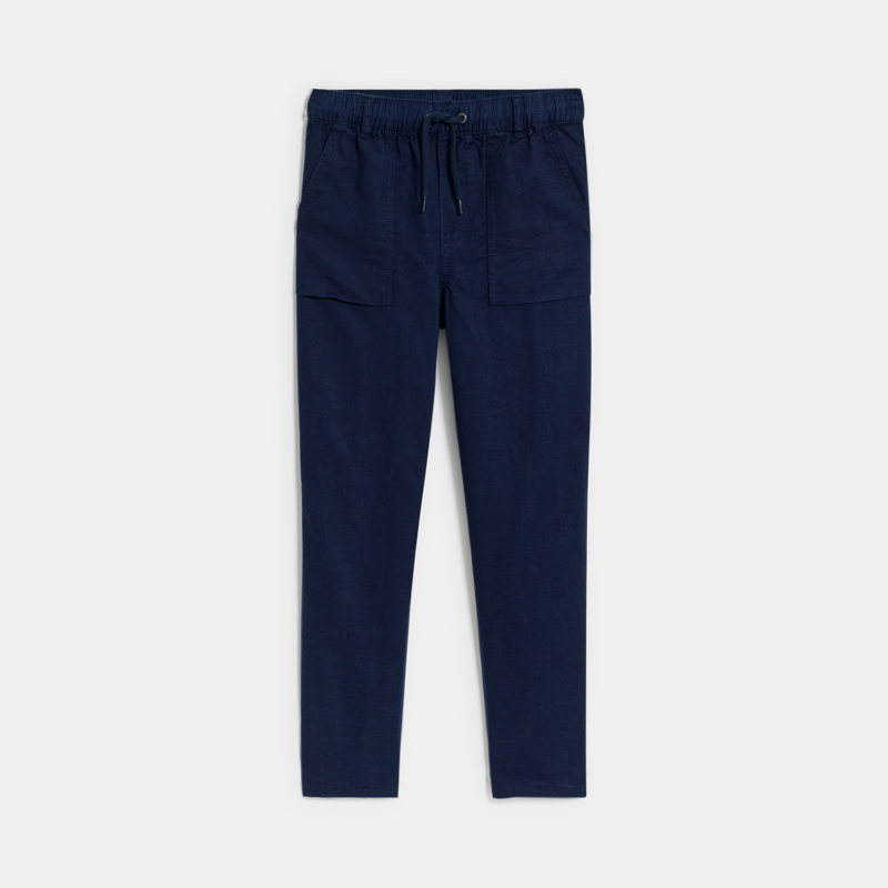 OKAIDI - Pantalon relax en lin bleu marine Garçon - Garcon
