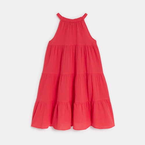 Robe À Bretelles Unie Rouge Fille - Rouge Corail - 10A - OKAIDI