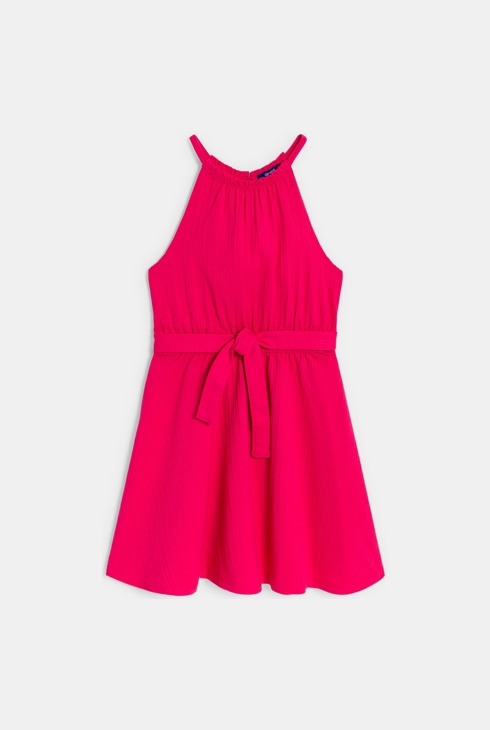 Kleid aus verspieltem Jersey einfarbig grün rosa für Mädchen 1