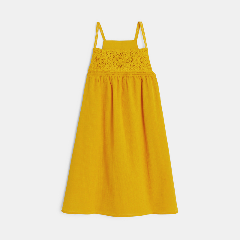 Robe à bretelles détail crochet jaune Fille - 5A