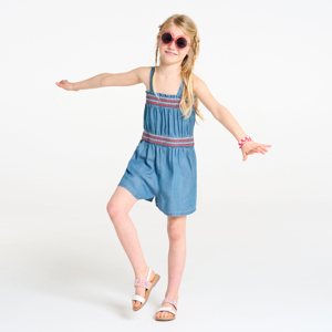 Tuta corta light blue in denim per bambina 1