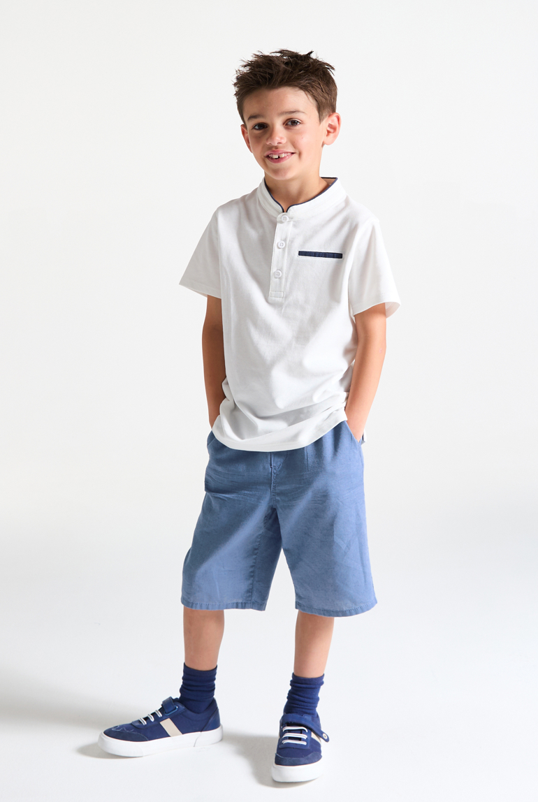 Bermudas de lino liso azul niño 1