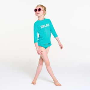 Slip de bain volanté uni bleu turquoise Fille 1